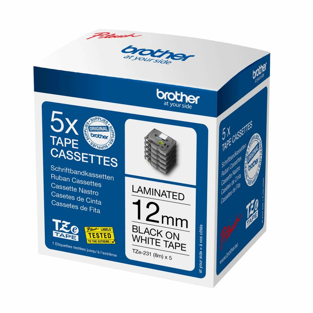 Ruban Laminé pour Etiqueteuses Brother TZE231M5 Noir/Blanc