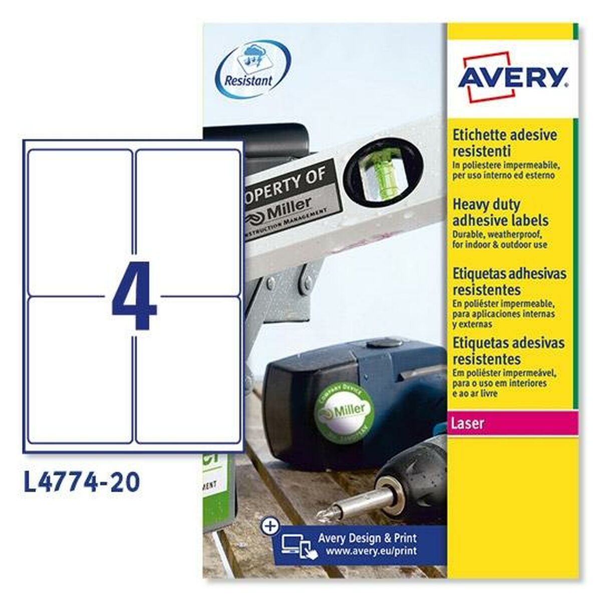 Etiquettes pour Imprimante Avery L4774 Blanc 20 Volets 99,1 x 139 mm (5 Unités) - 0