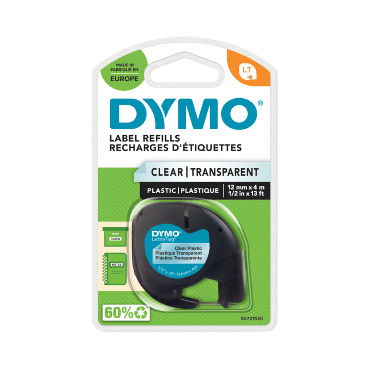Ruban Laminé pour Etiqueteuses Dymo S0721530 Noir