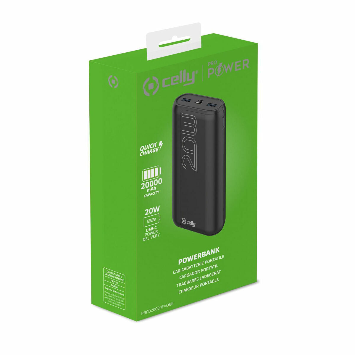 Powerbank Celly PBPD20000EVOBK Noir