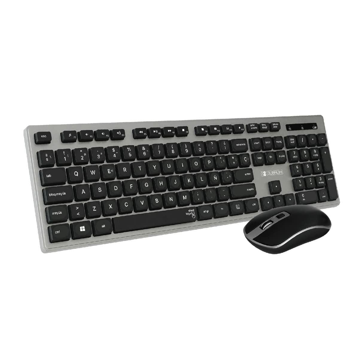 Clavier et souris sans fil Subblim Noir Gris Espagnol Qwerty