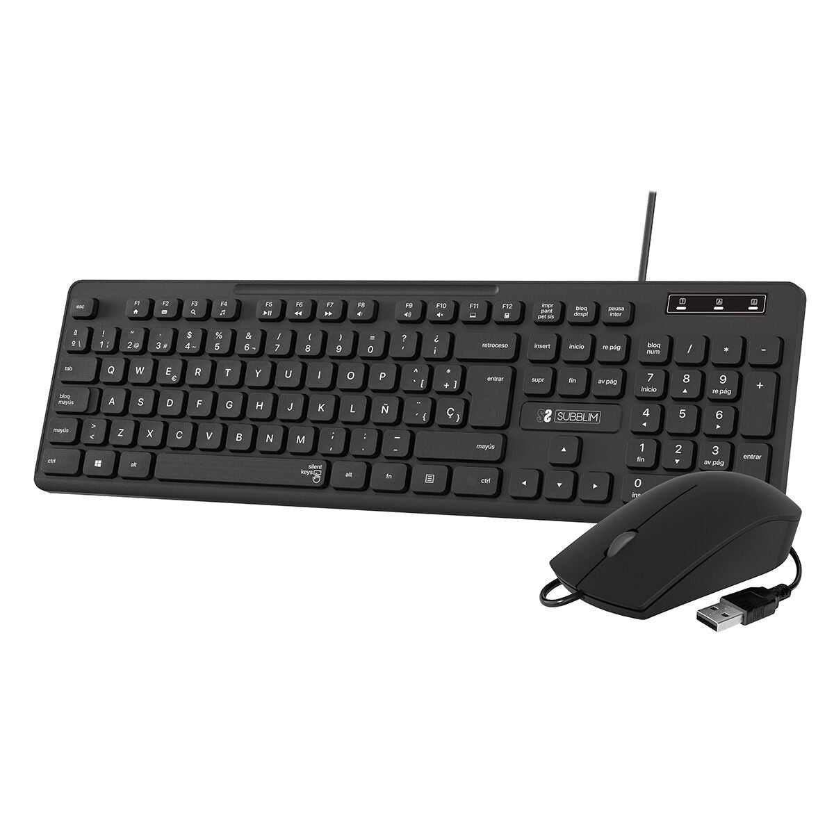 clavier et souris Subblim SUBKBC-CSSK01 Espagnol Qwerty Noir